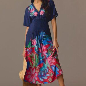Anthropologie Bl-nk London Navy Tatiana Caftan Dress- Size O/S Plus